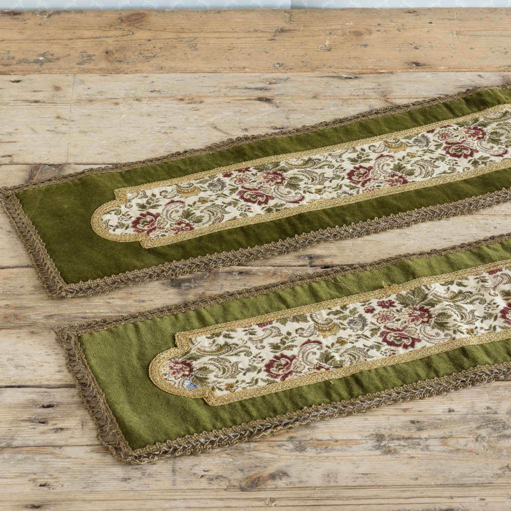 Two green velvet and embroidered table runners,-116018