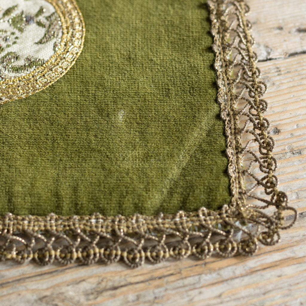 Two green velvet and embroidered table runners,-116016