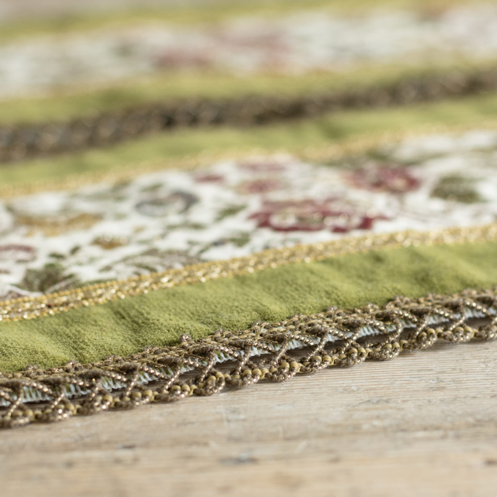 Two green velvet and embroidered table runners,-116015