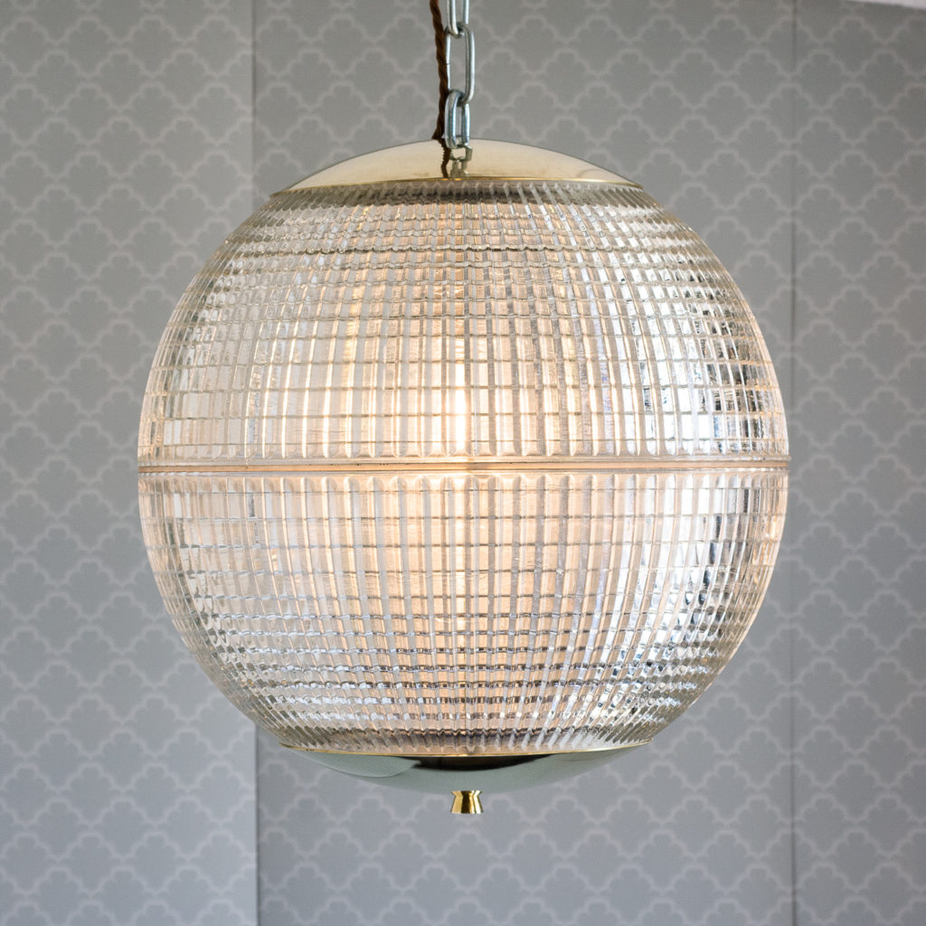 Small French Holophane globe pendant lights,-116973