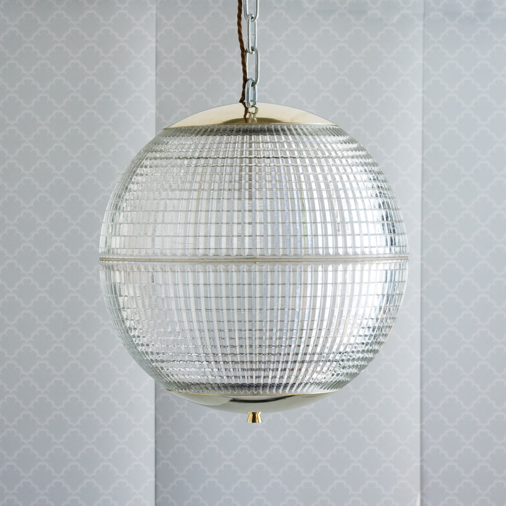 Small French Holophane globe pendant lights,-0