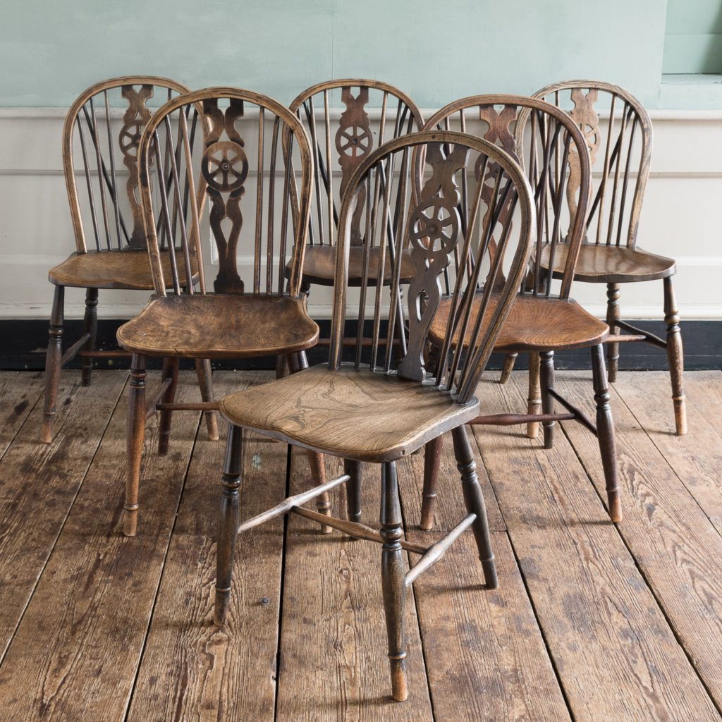 Matched set of six wheel back Windsor chairs,-116746