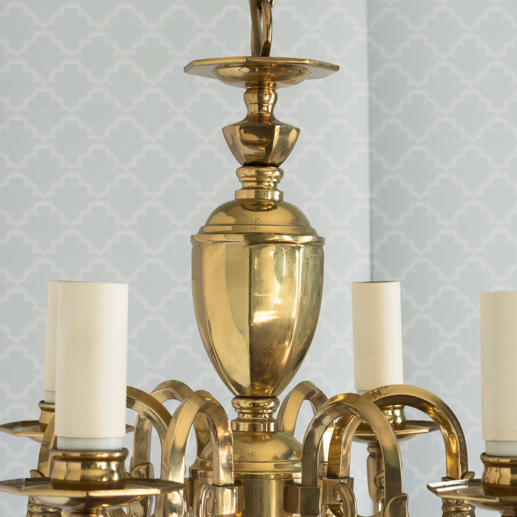 Small six light brass chandelier,-117430