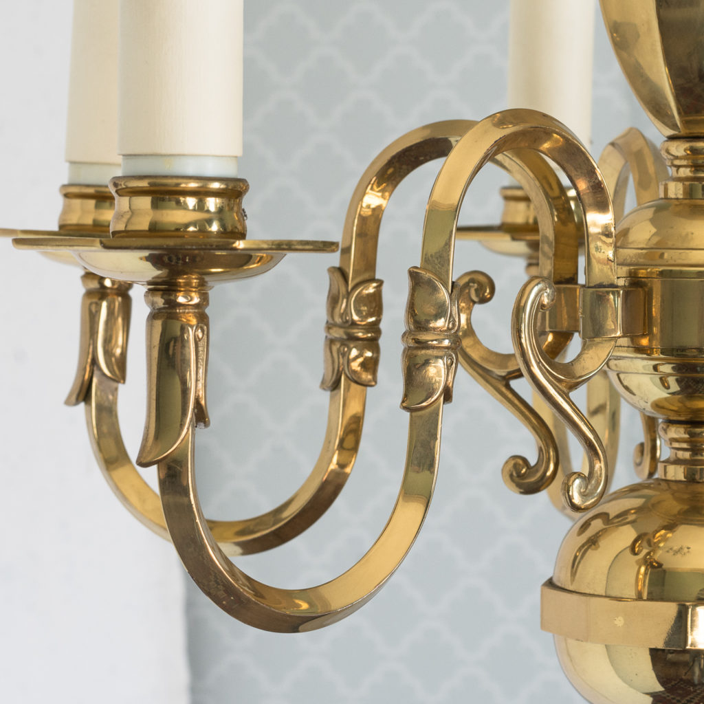 Small six light brass chandelier,-117429