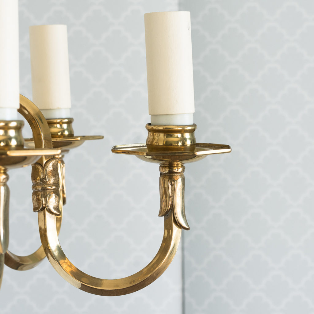 Small six light brass chandelier,-117428