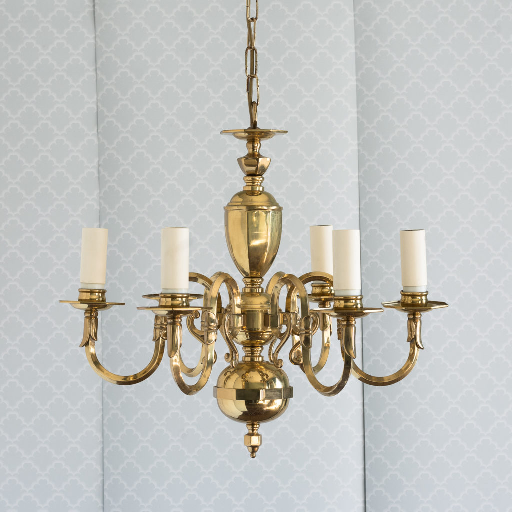 Small six light brass chandelier,-0