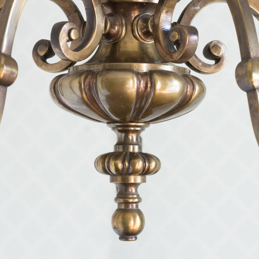 Three bronzed five light chandeliers, -117435