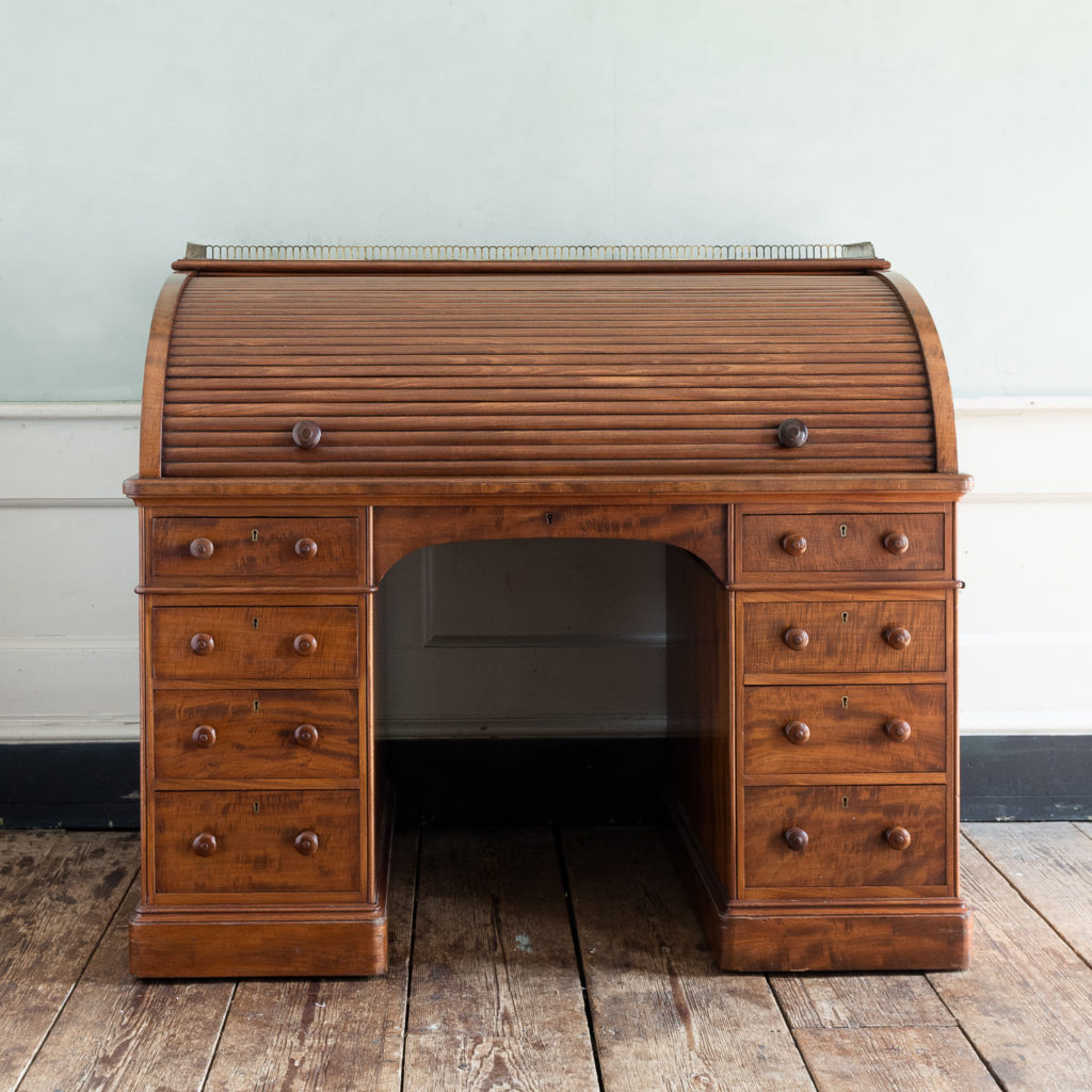 Victorian mahogany cylinder desk,-0
