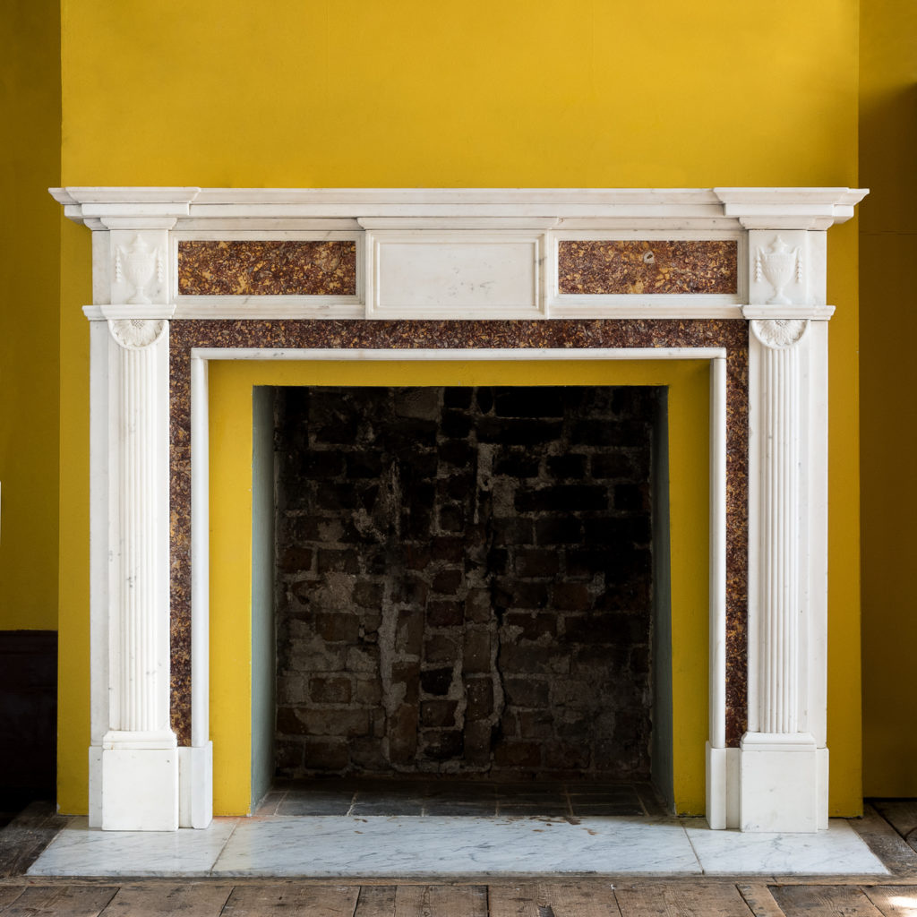 Late eighteenth century statuary and brocatello chimneypiece, -0