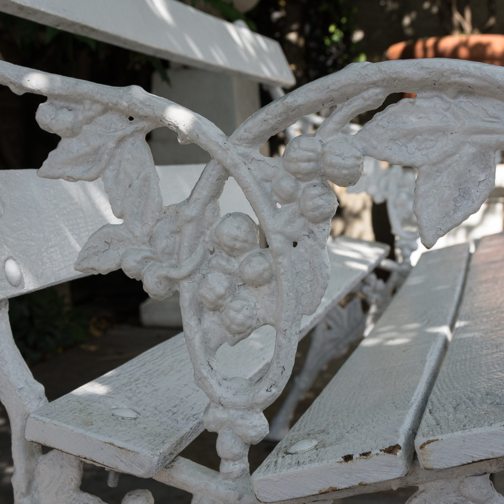 White painted cast iron garden bench,-118582