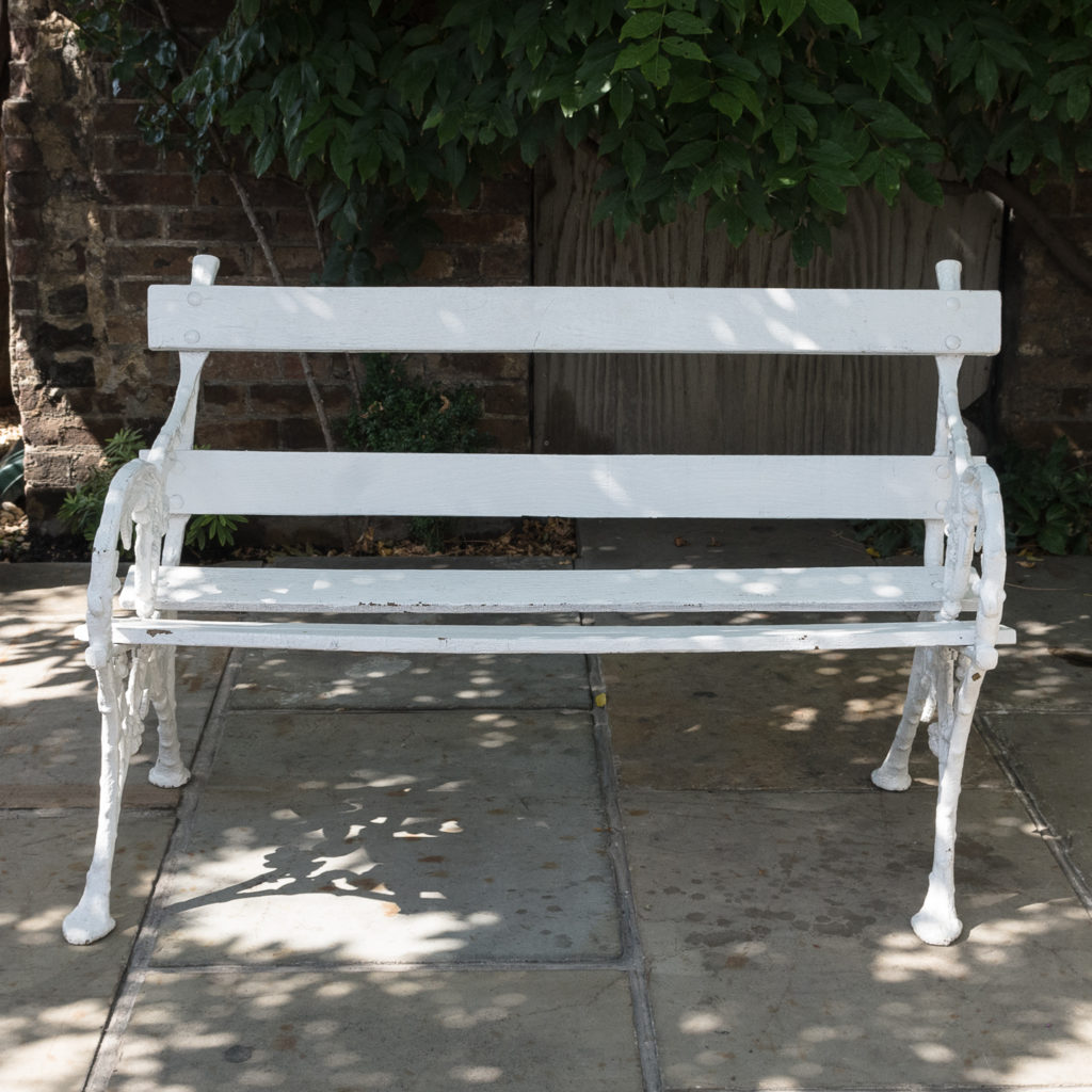 White painted cast iron garden bench,-118584