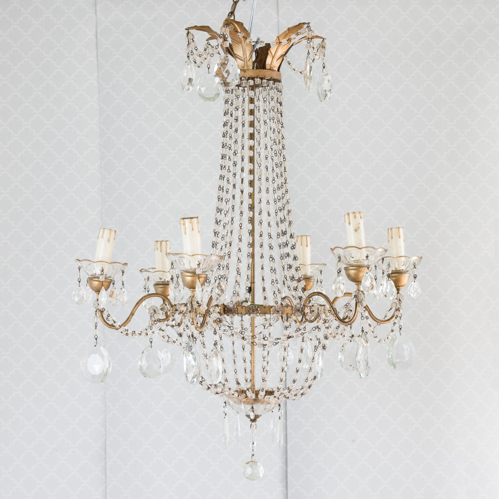 Gilt-metal and glass tent and bag chandelier,-0