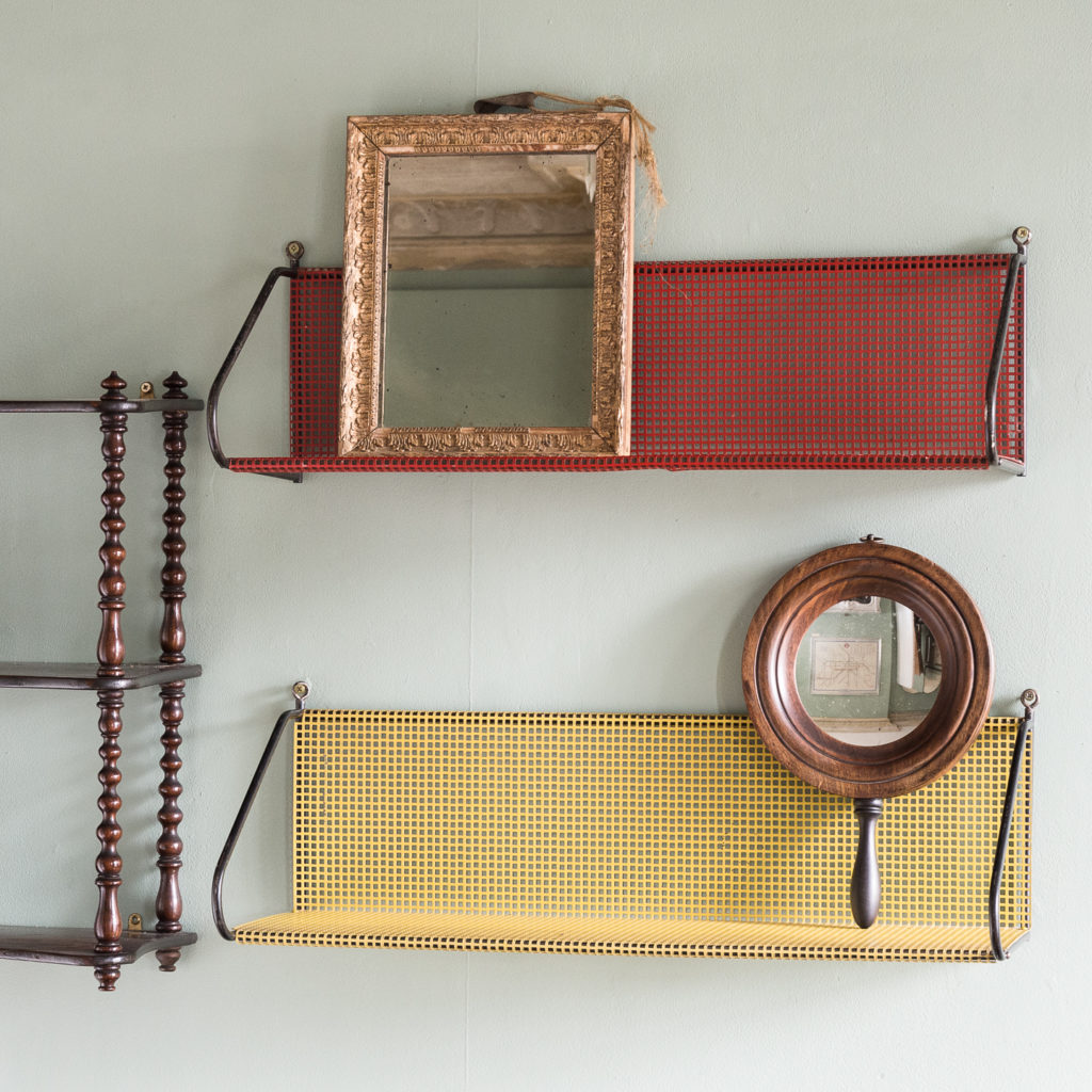 1950s perforated metal wall shelves,-118617