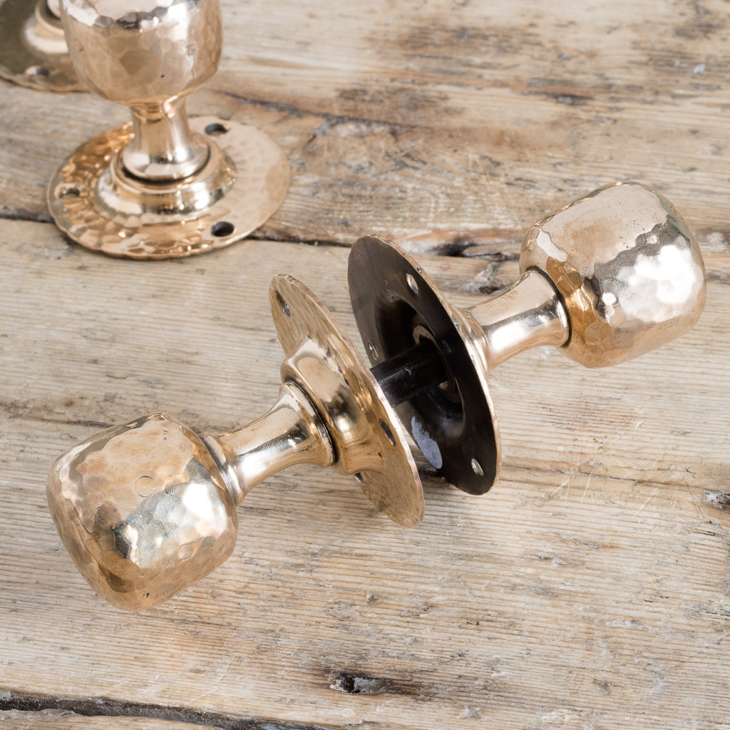 Hammered rose brass door knobs,-119949