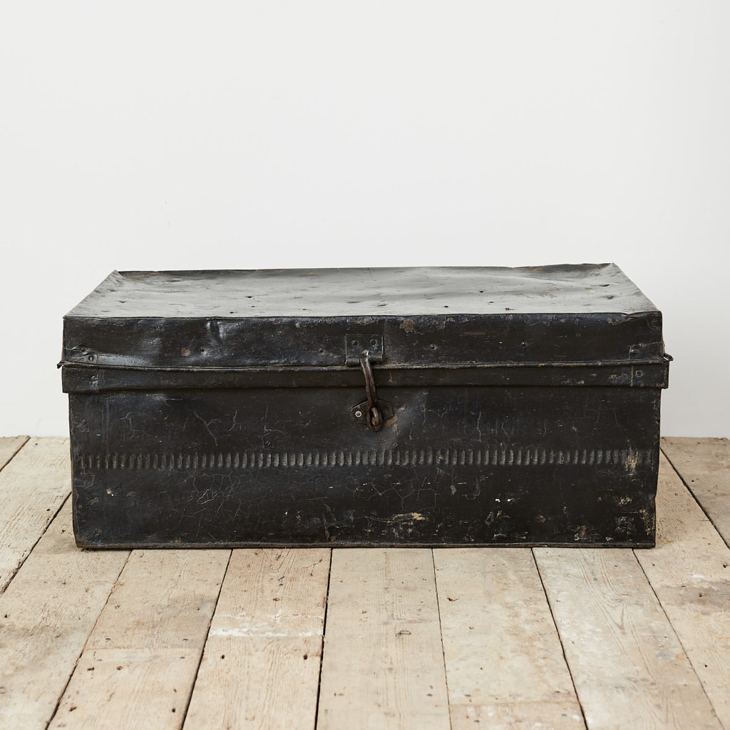 Reclaimed industrial black metal trunk,-0