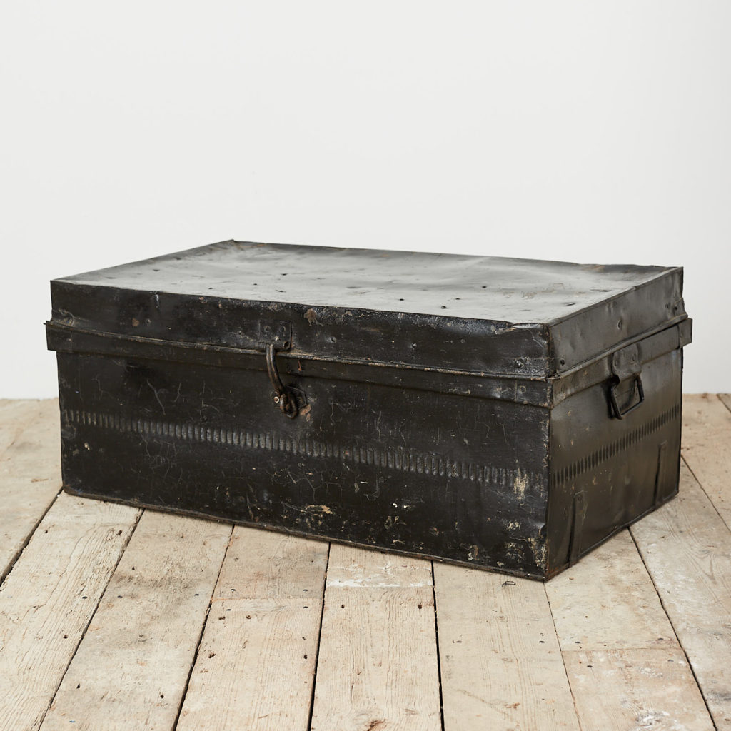 Reclaimed industrial black metal trunk,-120619