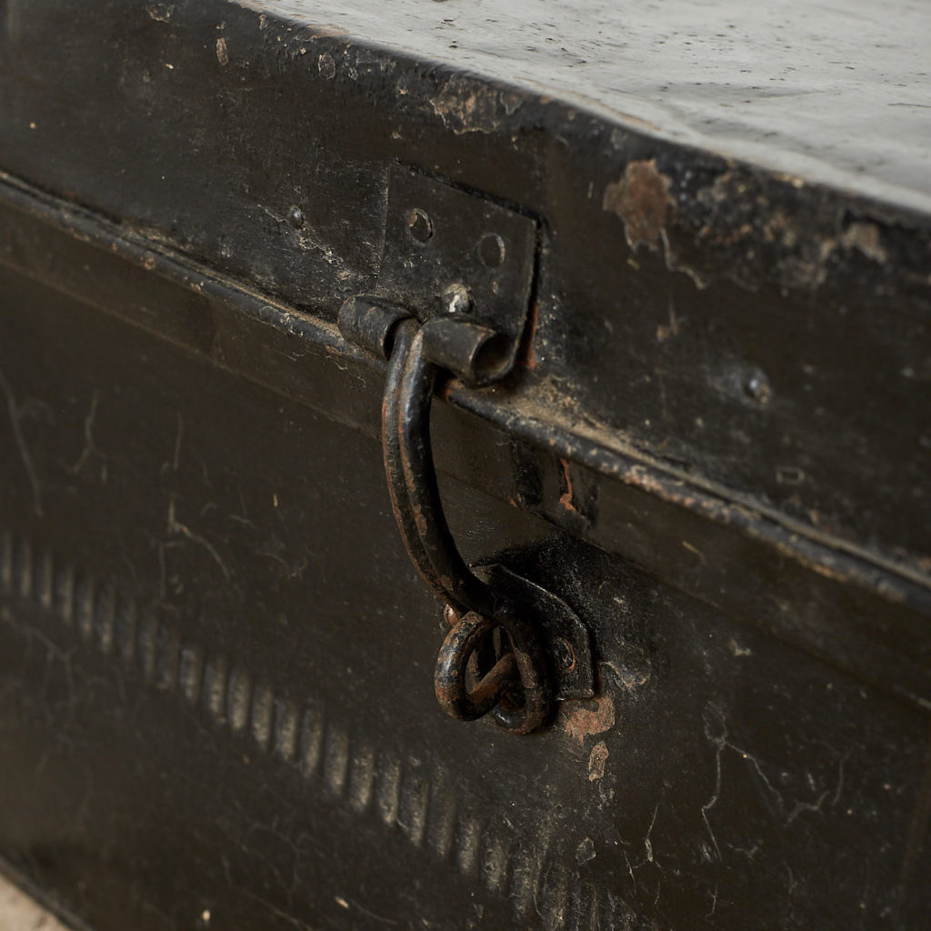 Reclaimed industrial black metal trunk,-120616