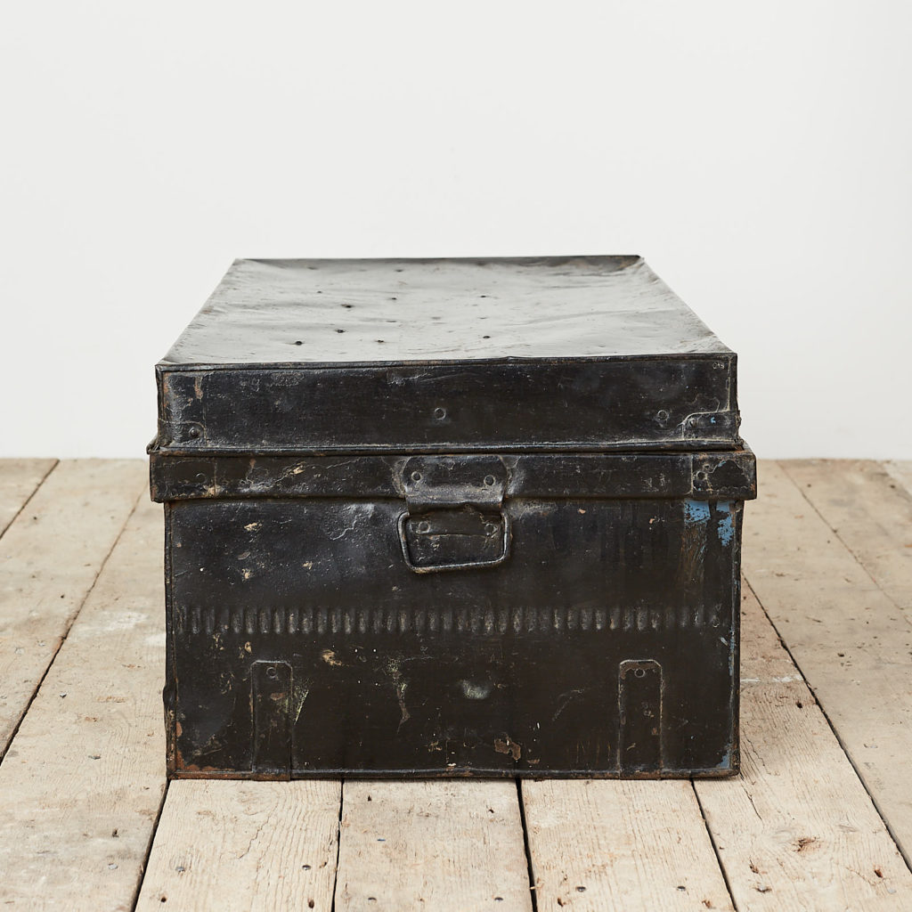 Reclaimed industrial black metal trunk,-120618