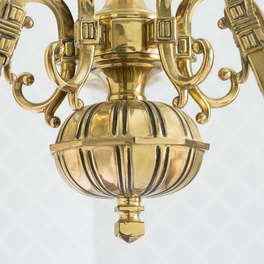 Continental inspired brass five branch chandeliers,-120421