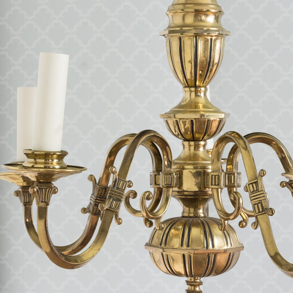 Continental inspired brass five branch chandeliers,-120418