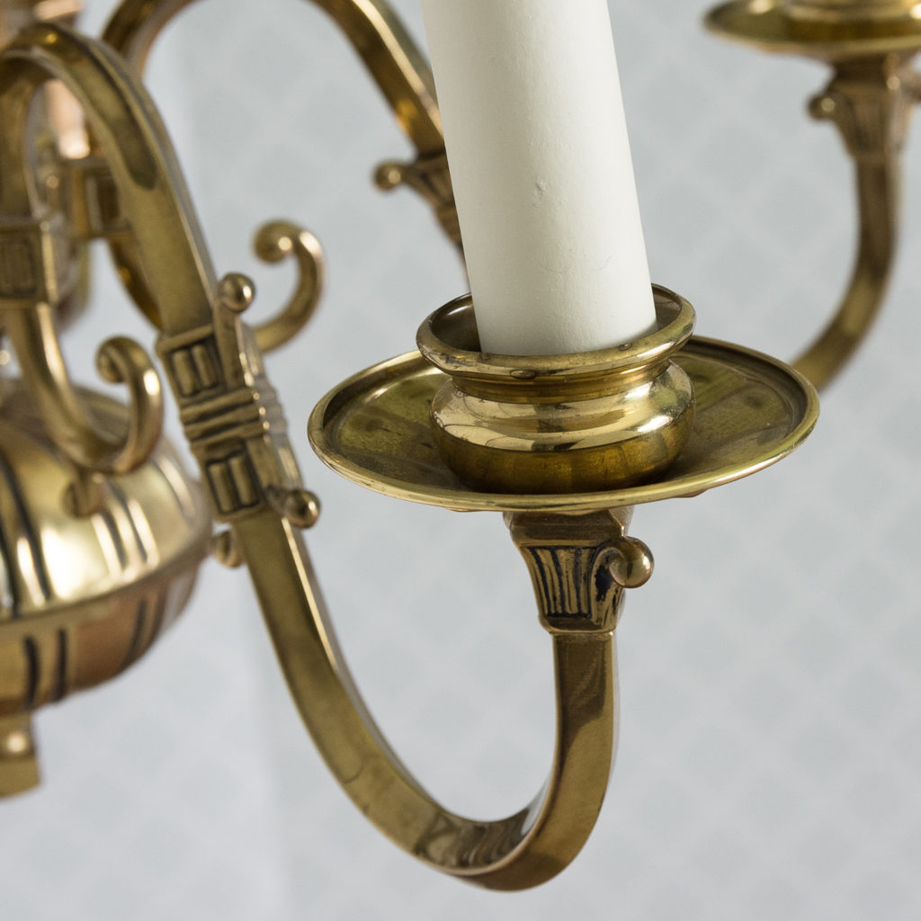 Continental inspired brass five branch chandeliers,-120423