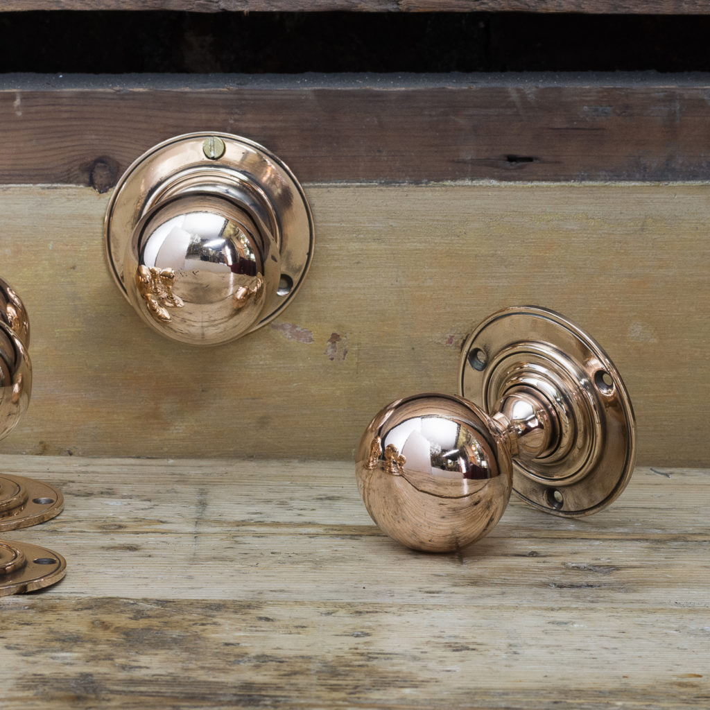 Edwardian rose brass door knobs,-122294