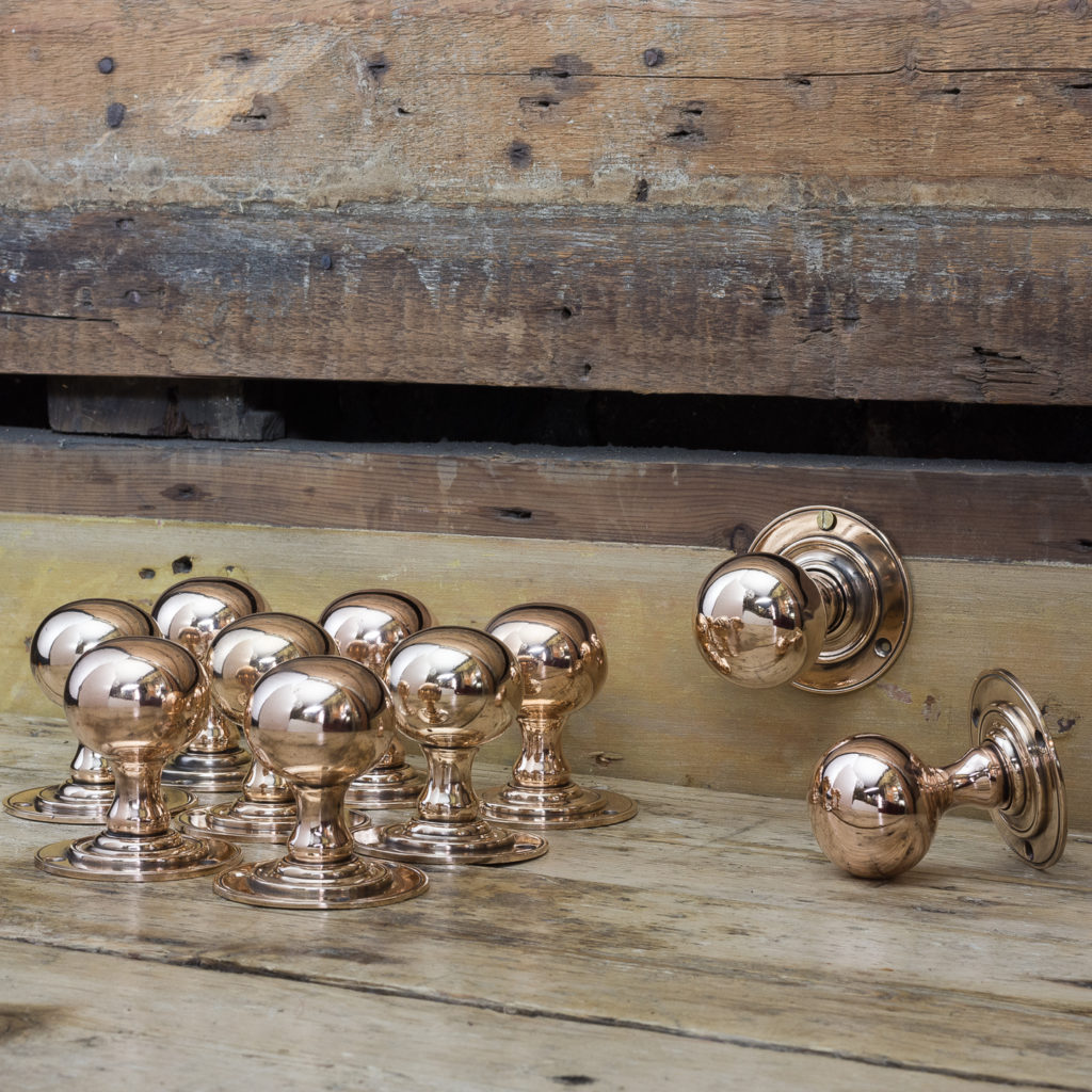 Edwardian rose brass door knobs,-0