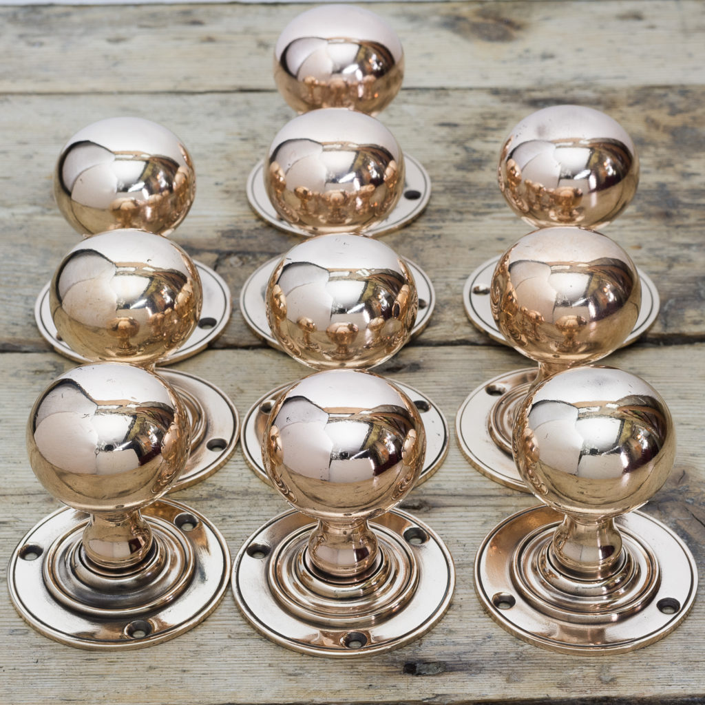 Edwardian rose brass door knobs,-122297