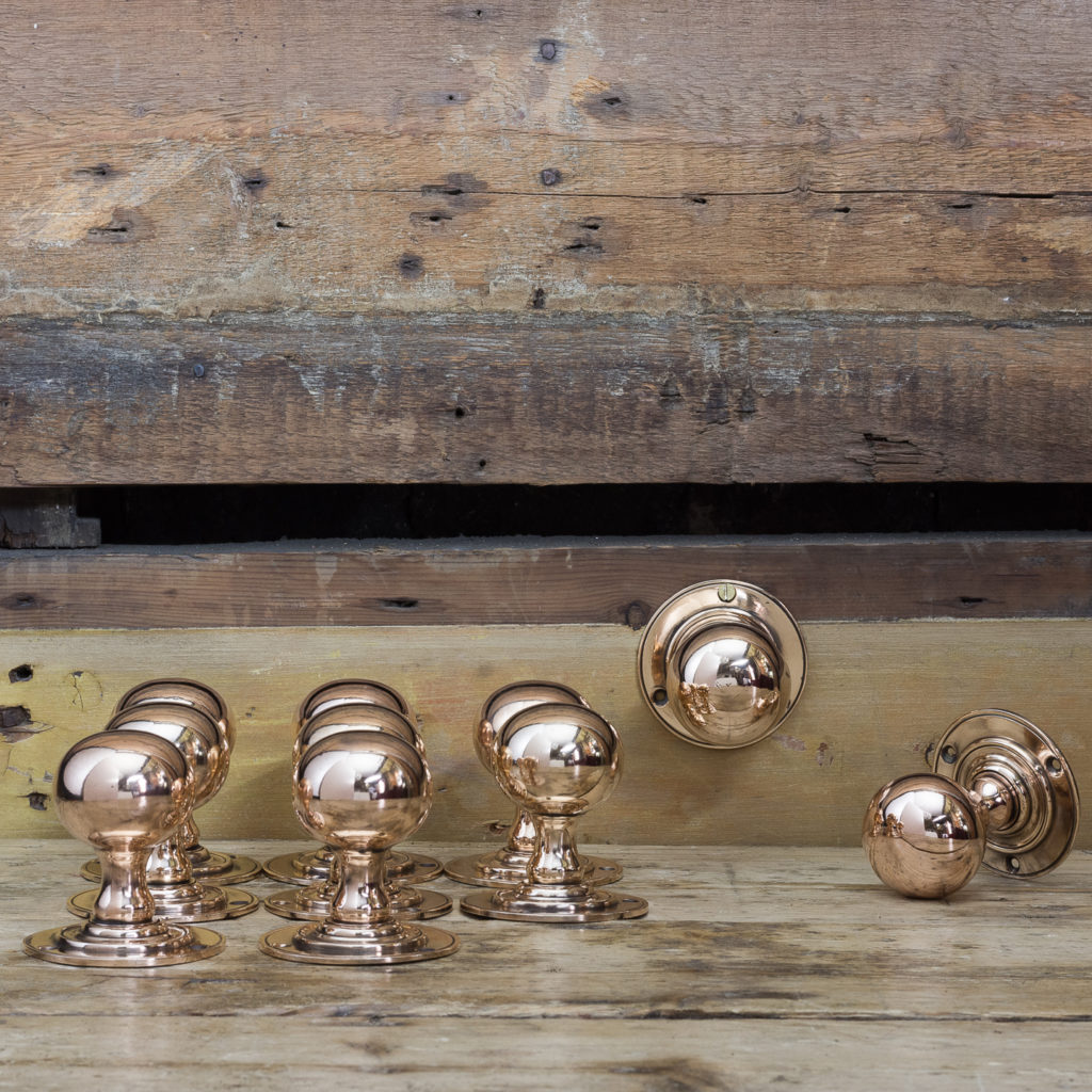 Edwardian rose brass door knobs,-122292