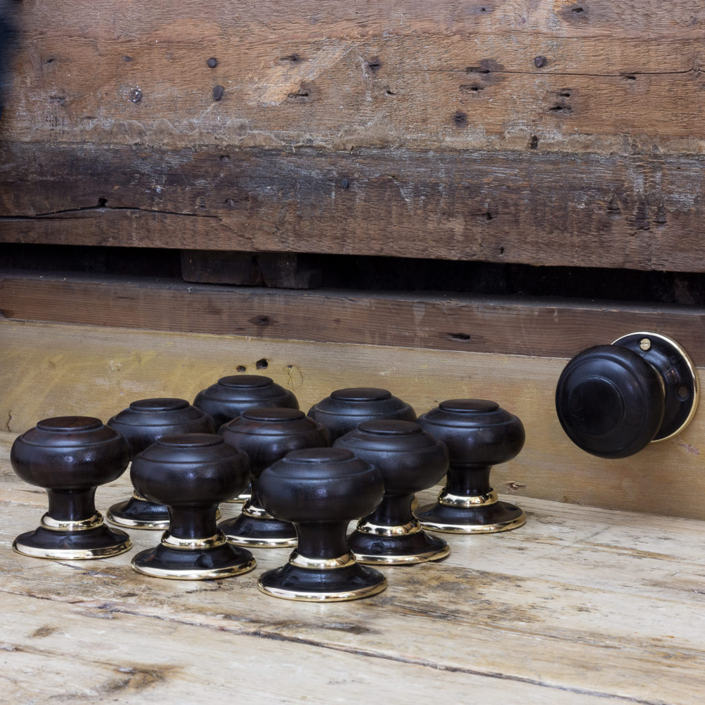 Victorian turned ebony door knobs, -0