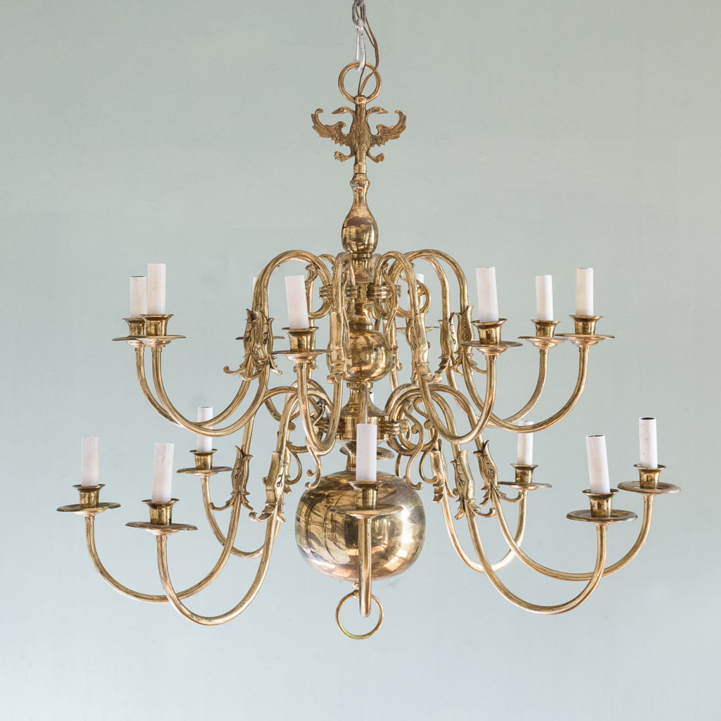 Sixteen light Flemish style brass chandelier,-0