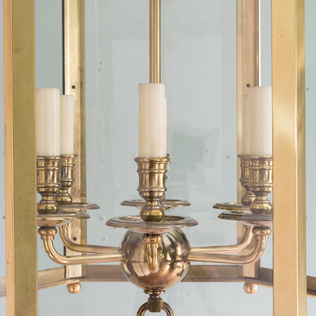 Substantial brass hexagonal hall lantern,-123490