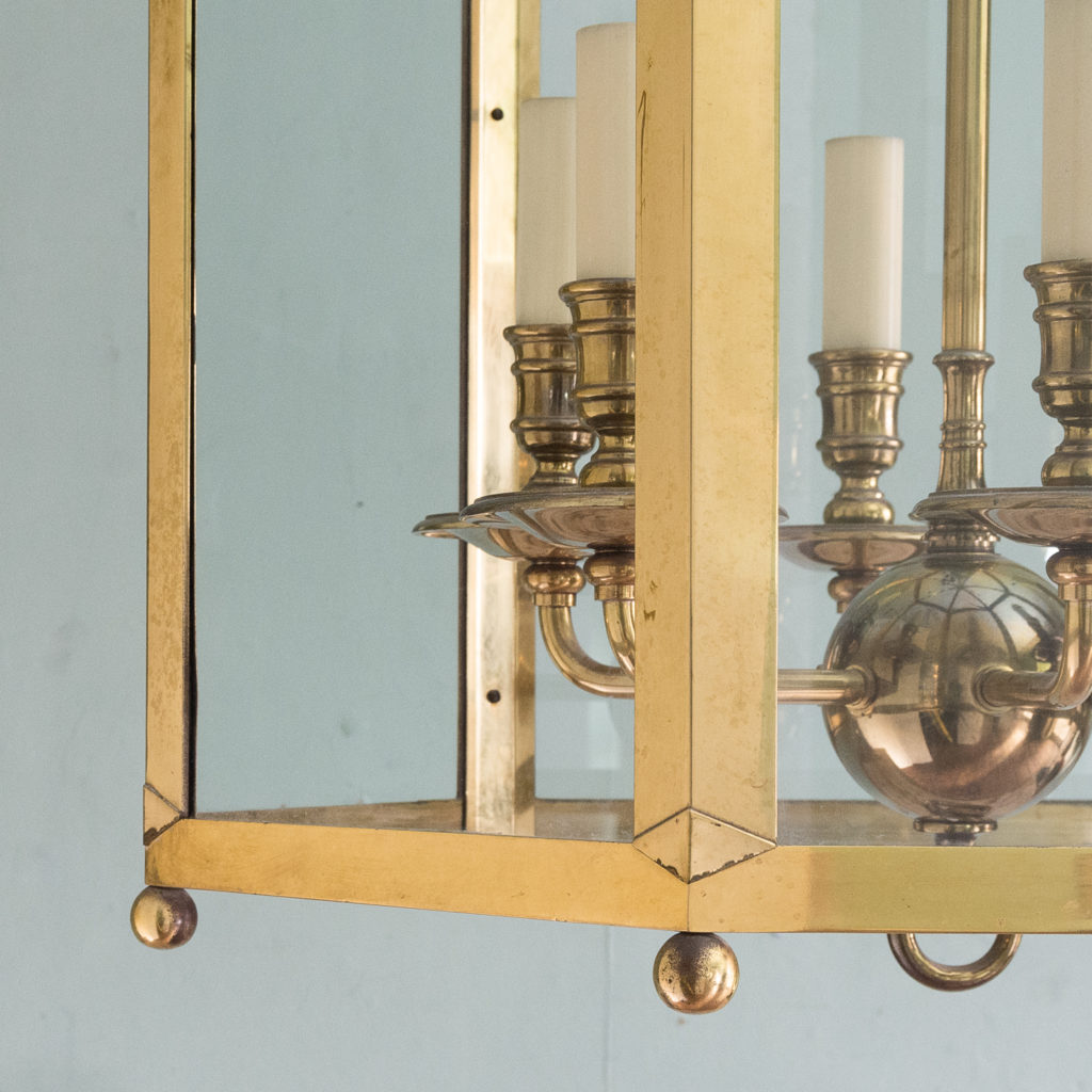 Substantial brass hexagonal hall lantern,-123494