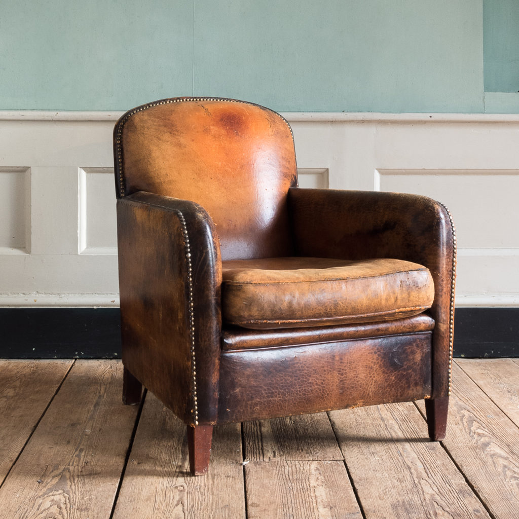 Leather and beech club chair