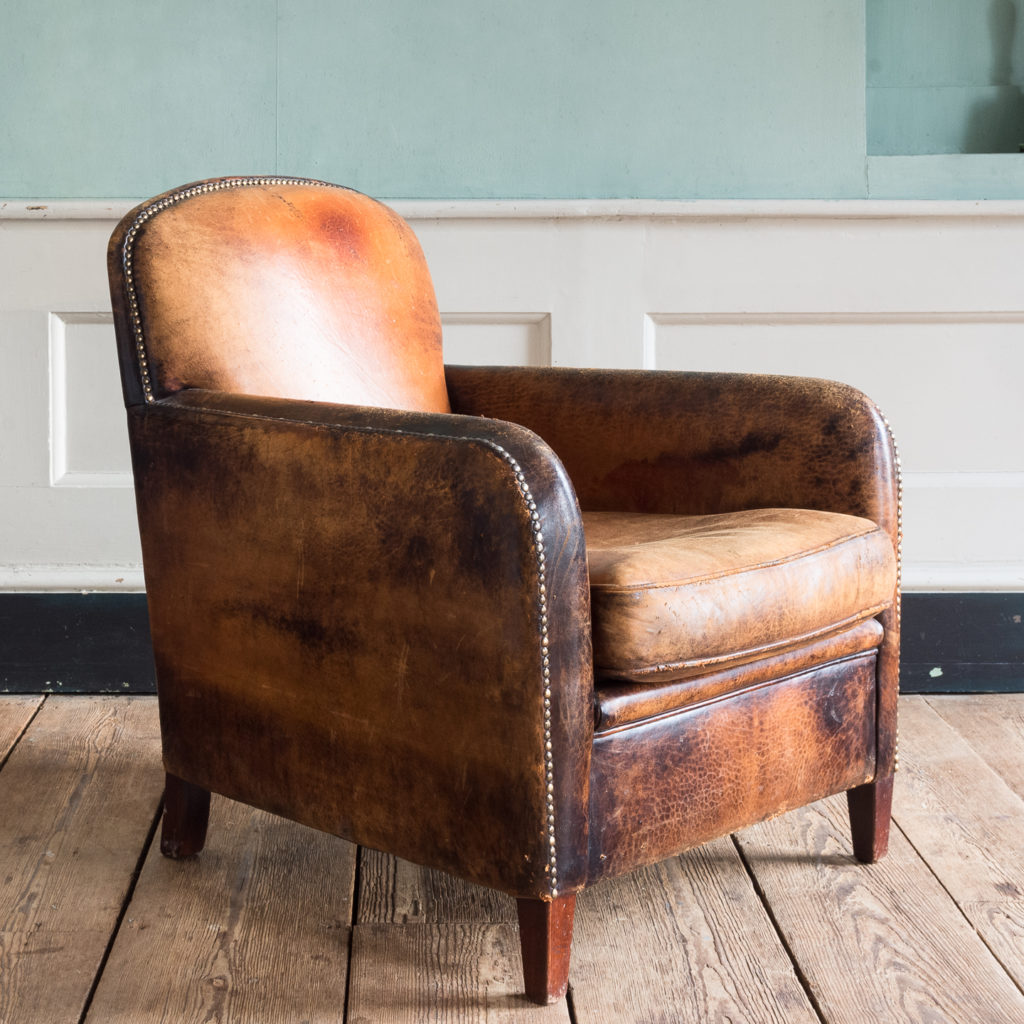 Leather and beech club chair