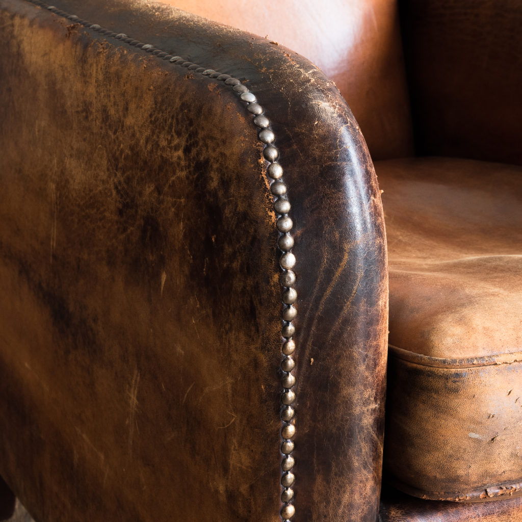 Leather and beech club chair,-123448