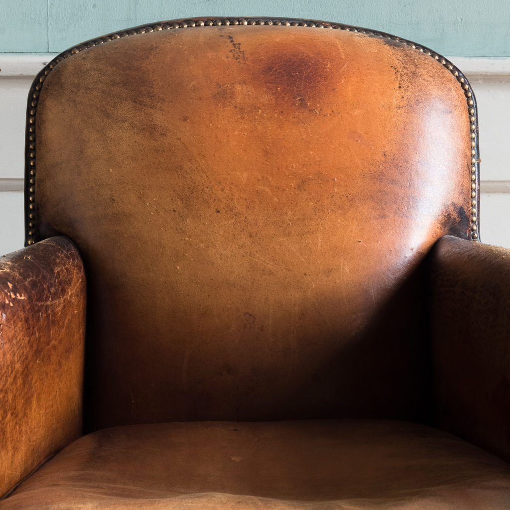 Leather and beech club chair,-123442