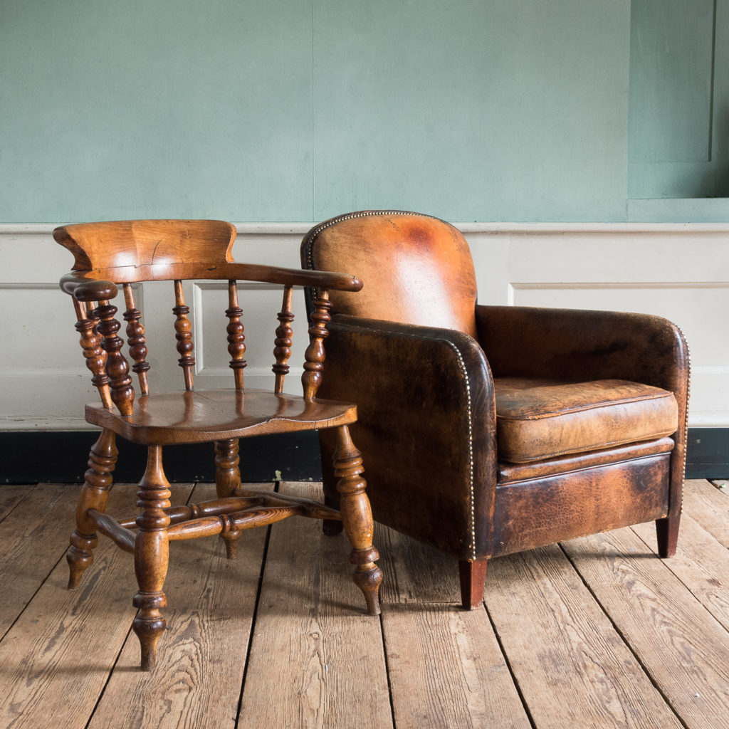 Leather and beech club chair