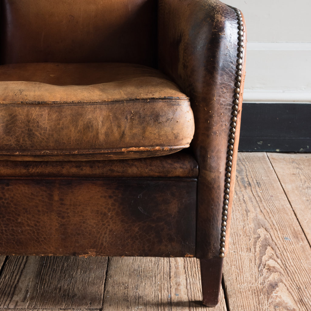 Leather and beech club chair,-123434