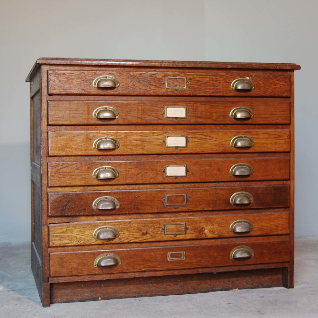 An English oak seven drawer plan chest,-0