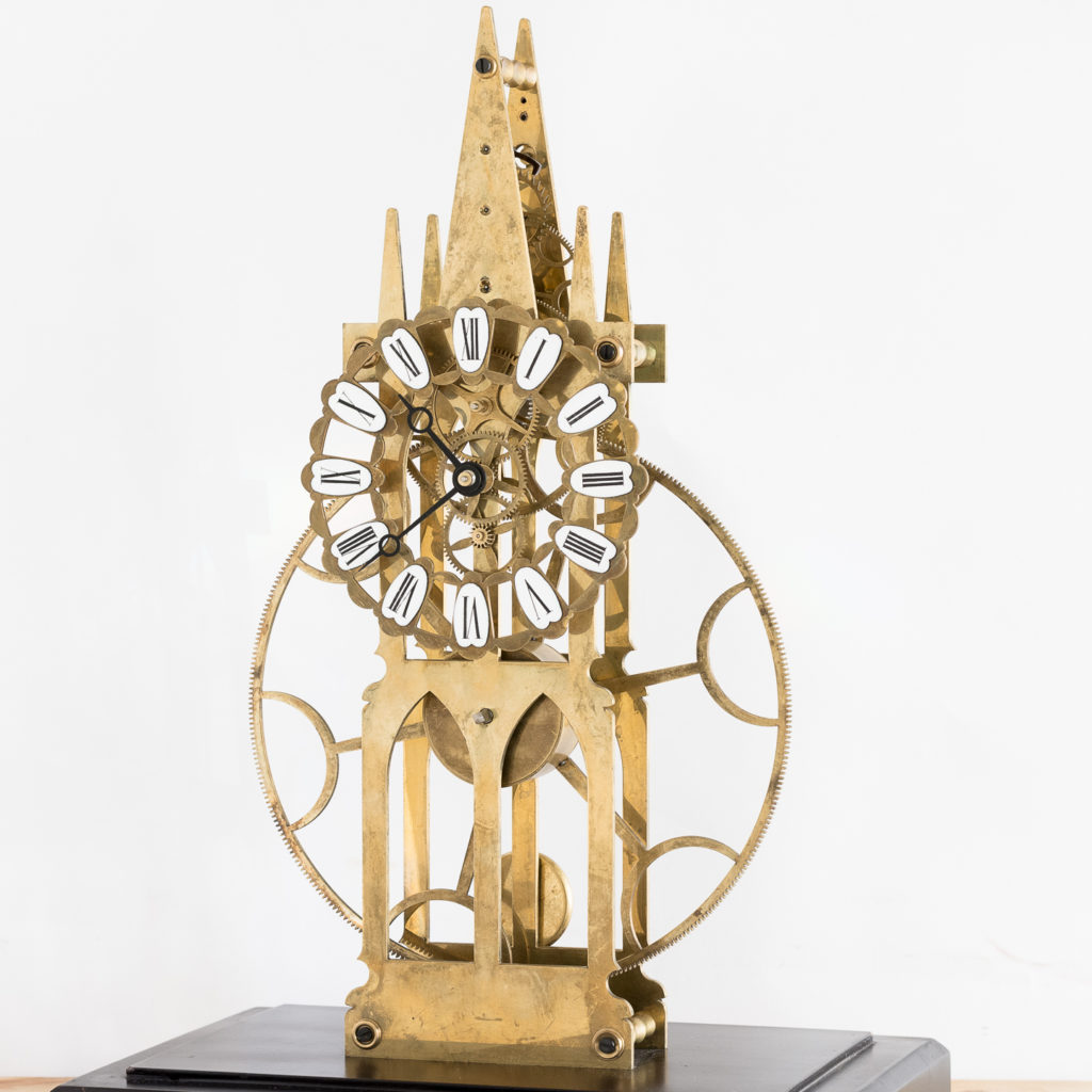 Late nineteenth or early twentieth century brass fusee skeleton clock,-124634