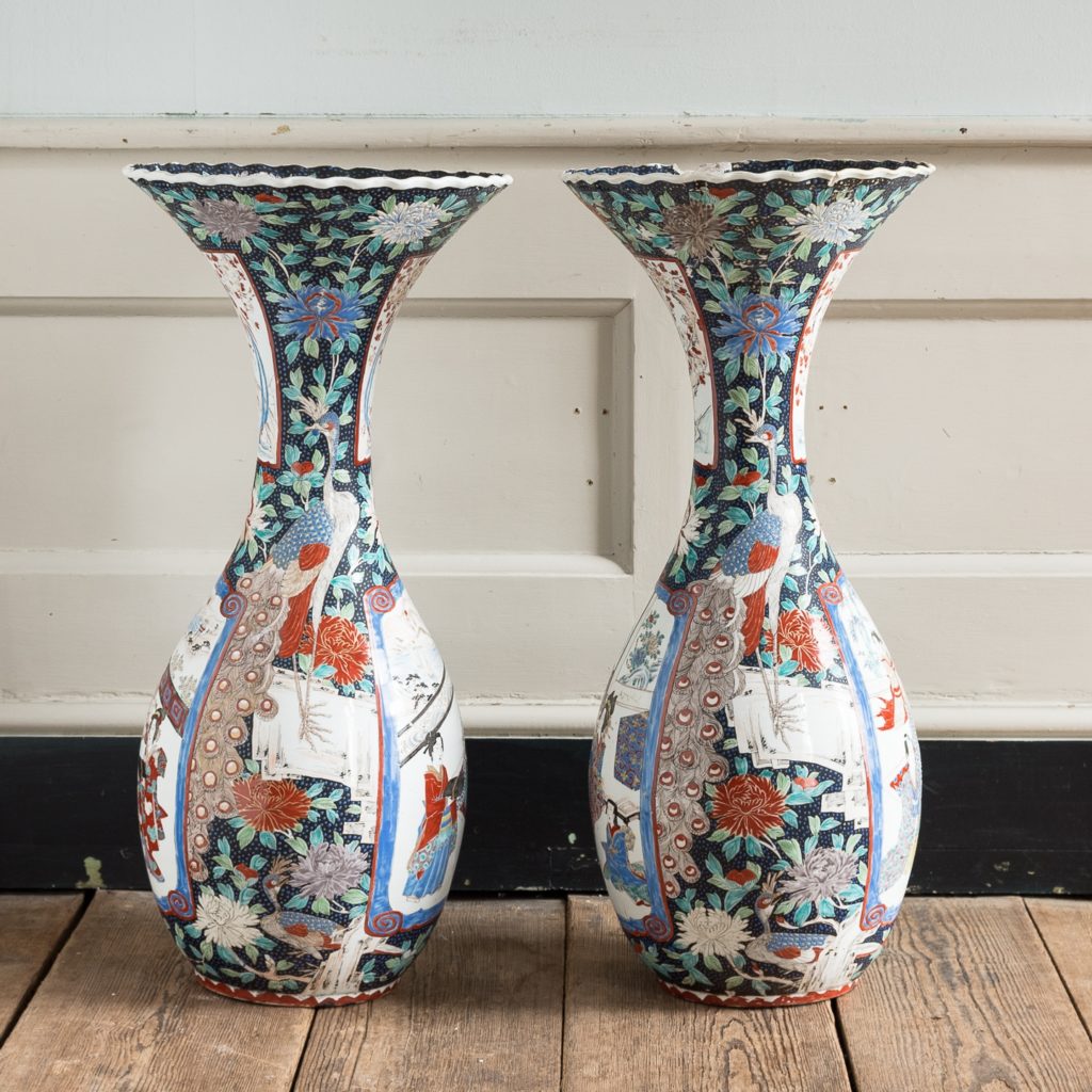 Pair of late nineteenth century Japanese Imari trumpet vases,