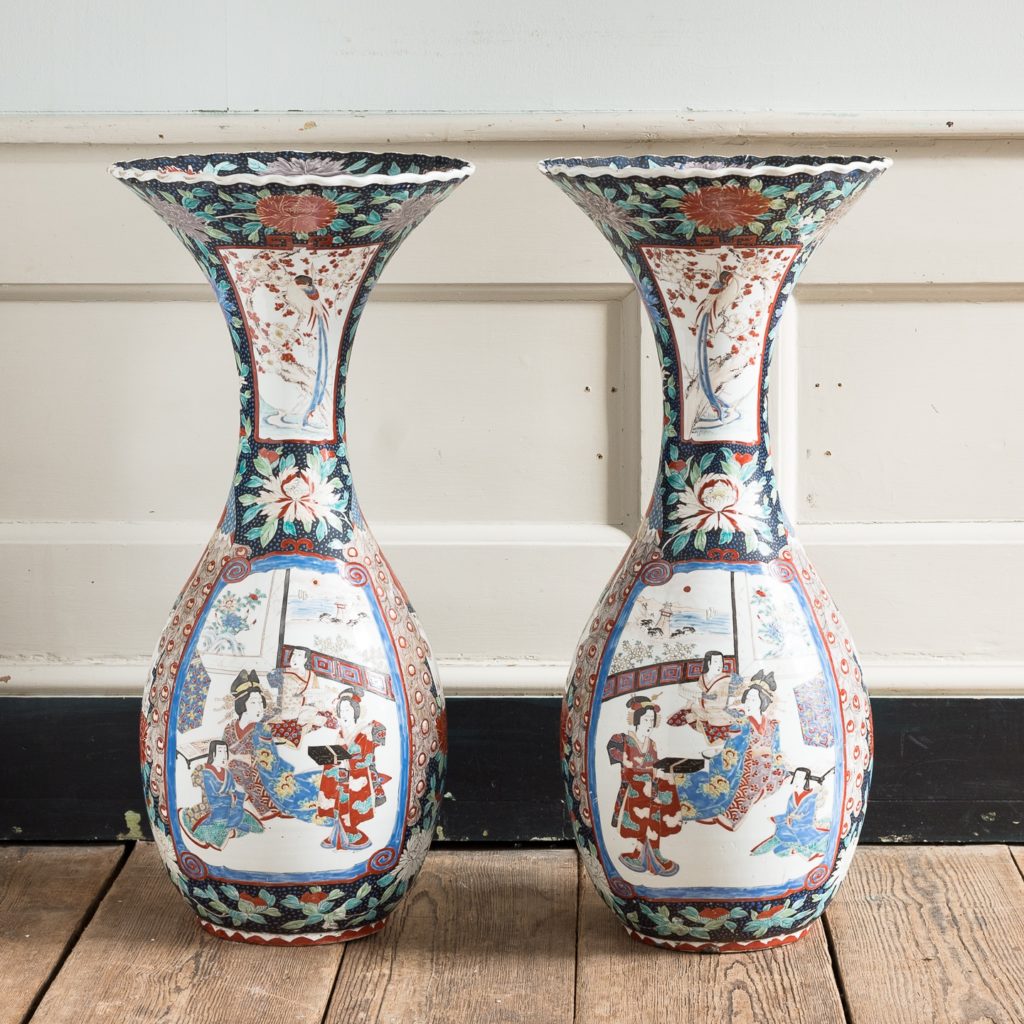 Pair of late nineteenth century Japanese Imari trumpet vases,