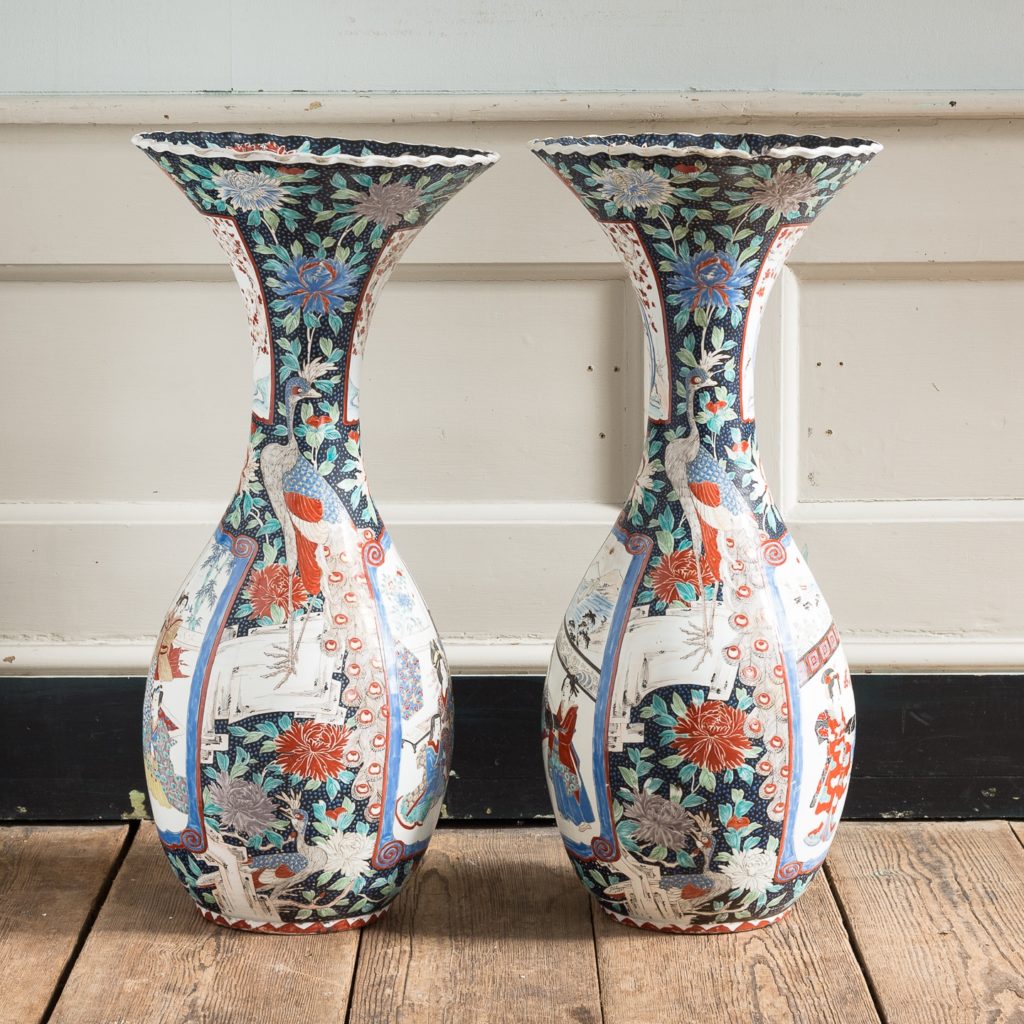 Pair of late nineteenth century Japanese Imari trumpet vases,