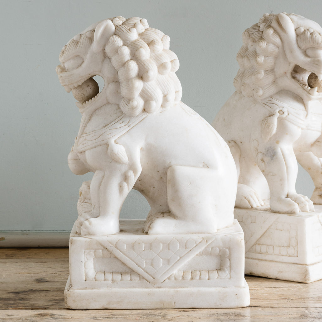 Pair of Chinese marble Foo Dogs,-126466