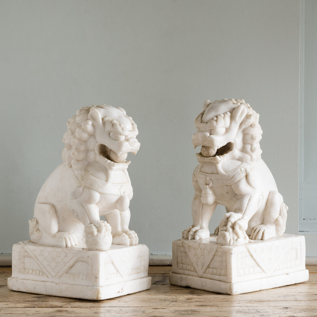 Pair of Chinese marble Foo Dogs