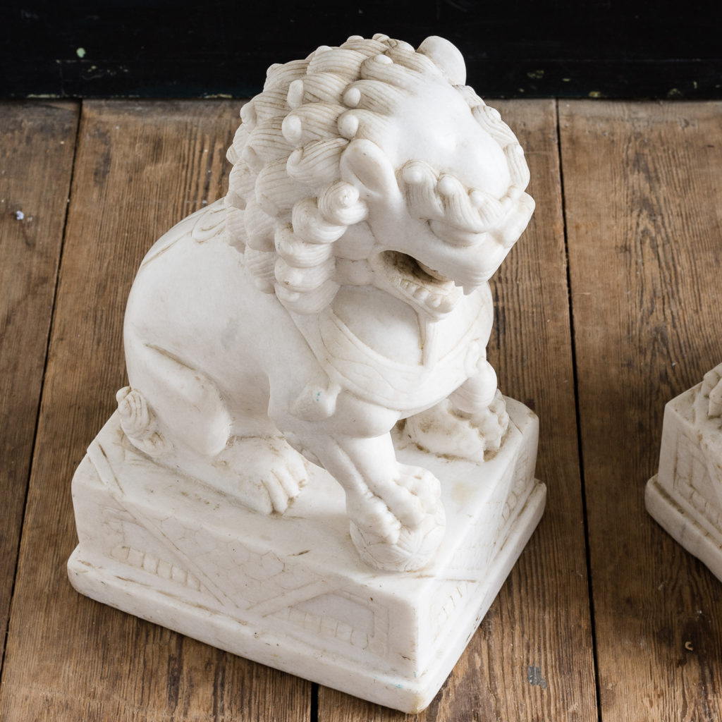 Pair of Chinese marble Foo Dogs,-126469