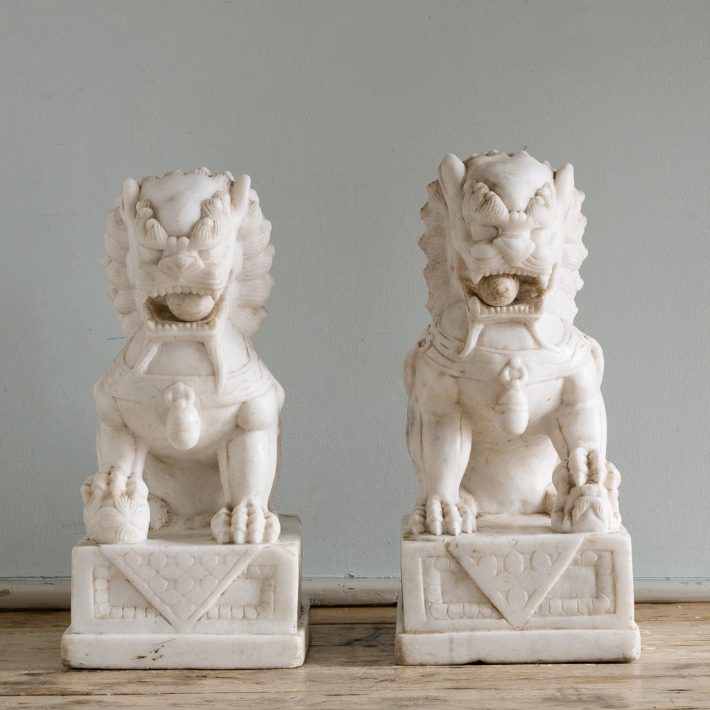 Pair of Chinese marble Foo Dogs