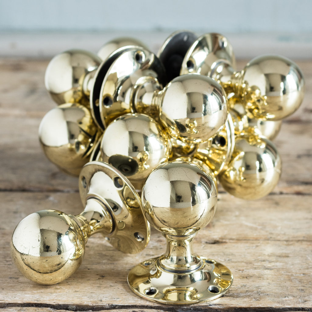 Antique spherical brass door knobs,