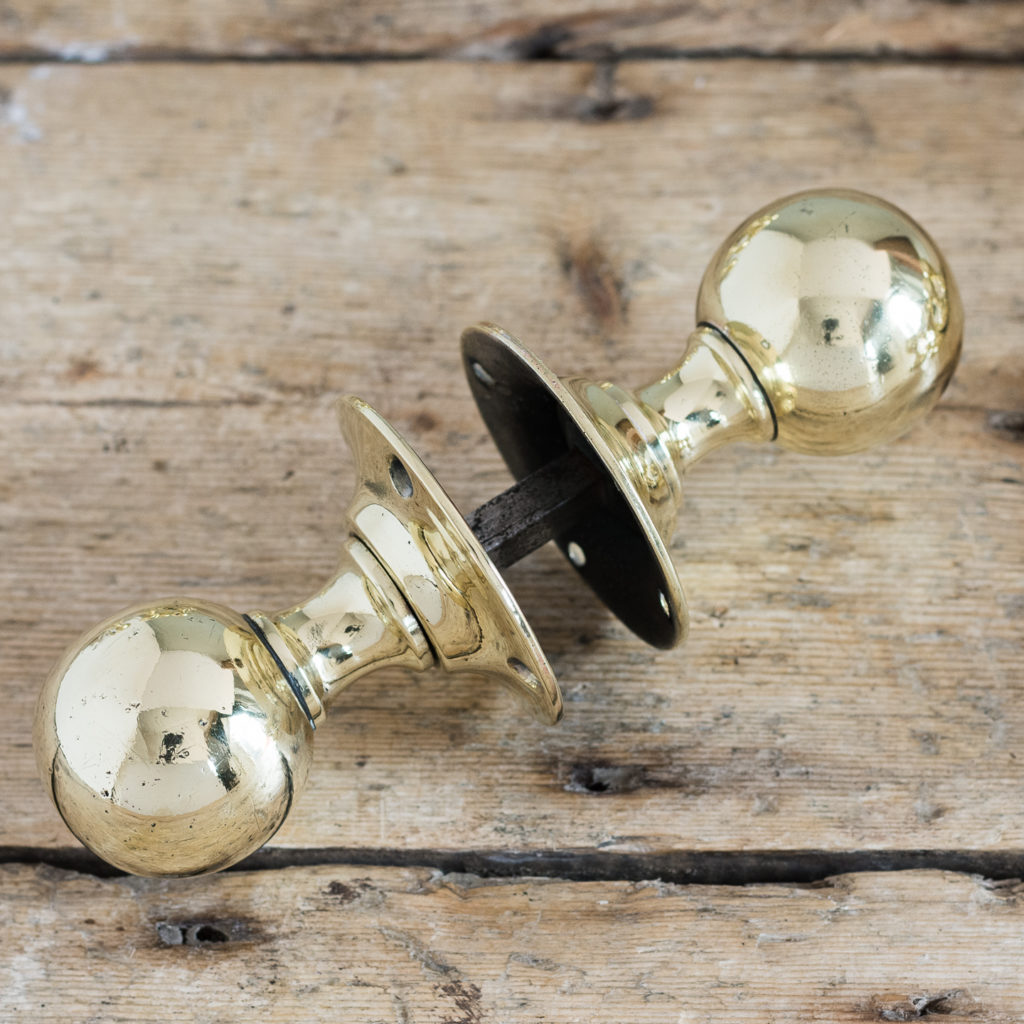 Antique spherical brass door knobs,